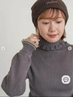 新品　今期即完売品　サマンサモスモス　袖口配色スカラップタートルニット