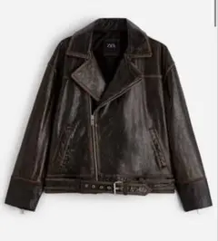 ZARA ダークブラウン ライダースジャケット S