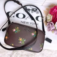 極美品☆COACHコーチ ショルダーカメラバッグ ブラウン フラワー