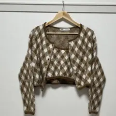 【美品】ZARA アーガイル アンサンブル カーディガン ビスチェ