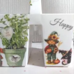 デコパージュ 植物と猫のイラストのデスク小物収納BOXTall