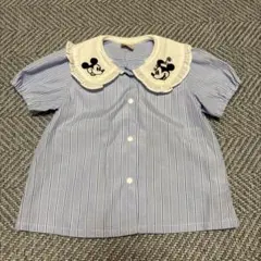 お値下げ中！プティマイン　ミッキー・ミニー刺繍ストライプシャツ　80cm
