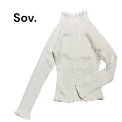 【訳あり良品】Sov. ハイネック セーター リブ編み ホワイト 伸縮性抜群