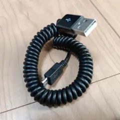 C5-7 コイル状 USB-A to MicroUSBケーブル 黒30-60cm