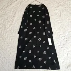 未使用【MB 】ロングリネンワンピース 麻100 ブラックリネン100刺繍のサムネイル