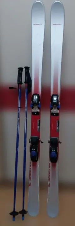 スキー板、ストック付