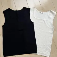 GU リブニットスクエアネックタンクトップ