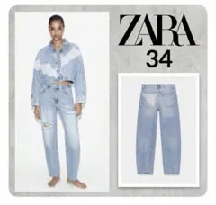 ザラ Z1975 ダメージ加工バギーレースデニムパンツ ブルー 34 ZARA Z1975 ダメージ加工バギーレースデニムパンツ 34 - メルカリ