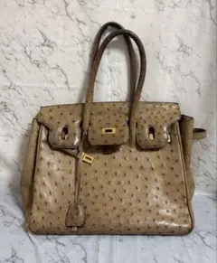 定価7万オーストリッチ ハンドバッグ ブラウン ゴールド金具 エキゾチックレザー