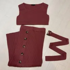 rienda ハートネックリブニットセットアップ