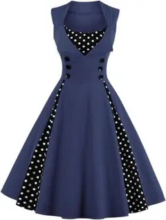 レトロワンピース 水玉柄 ワンピース Aライン 膝丈 XXL