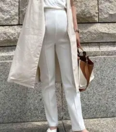 神戸レタス マタニティパンツ ホワイト FREE テーパード ストレッチ