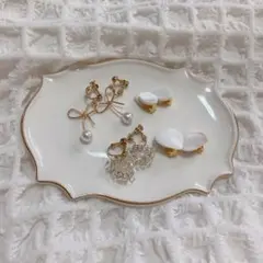ハンドメイド　シェル　ビジュー　他　イヤリング　セット　リボン　ハート　パール