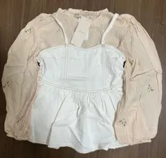 プティマイン 花刺繍ブラウスビスチェセット130 新品タグ付き