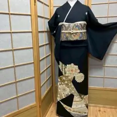 ［4412］色留袖 友禅 ロング丈 比翼付 五つ紋 違い鷹の羽 正絹 着物 袷