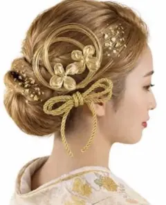 ゴールド✿ヘアアレンジセット✿金箔 水引 花ピン 紐リボン✿