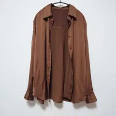 日本製 スピックアンドスパン サテン シャツ ブラウス トップス ブラウン 茶