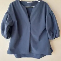 OPAQUE.CLIP スキッパーブラウス/ボリューム袖　ブルー