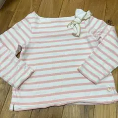 ストライプ 長袖カットソー リボン付き