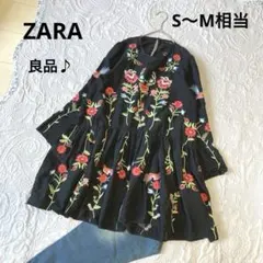 ［ZARA］チュニックワンピース 長袖（S表記）良品 総刺繍 薄手 花 鳥のサムネイル