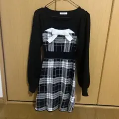 evelyn バストリボンチェックニットOP