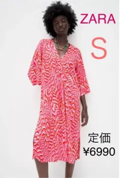 新品 ZARA ザラ プリント柄ワンピース チュニック ピンク レッド 赤 S