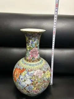 大型 花瓶 鶴 菊 金襴手在銘 細密絵花鳥文壺時代物 骨董品 古美術