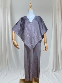 ぽっちゃりさん着物リメイク　正絹縮緬訪問着　ポンチョ付きジャンパースカート