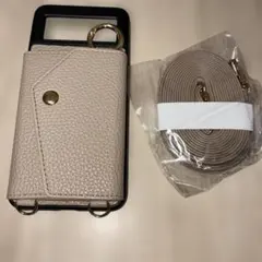 スマホショルダーストラップ ベージュ レザー風