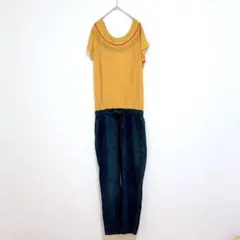 チチカカ　オールインワン　L イエロー　綿　麻　リネン　ゆったり　ウエストゴムのサムネイル