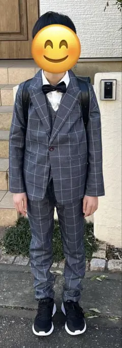 グレーチェック柄 150cm〜160cmキッズスーツベスト付きTAKA-shop