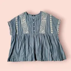 Marble SUD 刺繍 半袖 フレンチスリーブブラウス ブルーのサムネイル