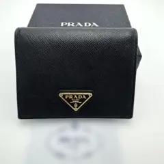 【美品】PRADA プラダ サフィアーノメタル 二つ折り財布 1MV204 三角