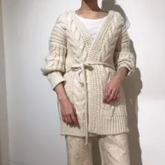 Ray BEAMS ベルト付ケーブルカーディガン　ビームス　ホワイト