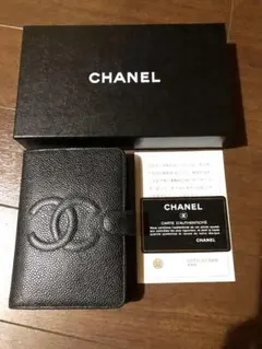 【超美品】CHANELシャネル☆本革キャビアスキン素材手帳カバー(黒)