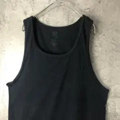 A4199古着　タンクトップ　黒　無地　ノースリーブ　カットオフ　90s Y2K