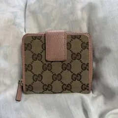 雑*草様 Gucci GGパターン 二つ折り財布 ベージュ/ピンク