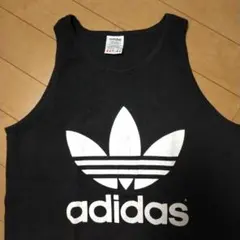 80's USA製 アディダス タンクトップ ブラック 古着 万国旗タグ