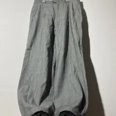90s イタリア製 ウール 2タック ワイドスラックス W35 グレンチェック