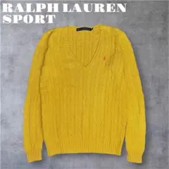 ラルフローレン スポーツ ケーブルニット Vネック ポニー 刺繍 M 黄色