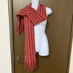 ストライプニットマフラー 赤 男女どちらでも
