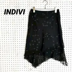 インディヴィ ドット柄 シフォンスカート 黒（38）日本製 アシンメトリーのサムネイル
