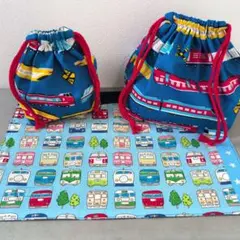 ハンドメイド お弁当袋 コップ袋 巾着袋 ランチョンマット 電車 入園