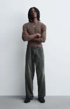 ZARAバギーデニム　black green