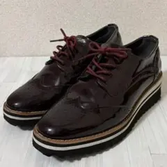 レースアップシューズ 厚底 軽量 LL ワインエナメル ウィングチップ