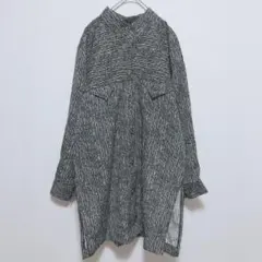 シャツ　チュニック　ロング丈　サイドスリット　バンドカラー　羽織　総柄