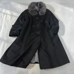 カシミヤ100% ブルーフォックス襟 ロングコート 13号 黒