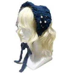 【匿名配送】パール　ヘッドドレス　ブルー　ハンドメイド