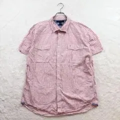 トミーヒルフィガー/XXL/桃色/ギンガムチェック/半袖シャツ/ダブルポケット