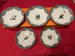 ◉新品 九谷焼 青郊窯 中皿4枚セット 八角皿 唐子5人 間取り唐子紋様 